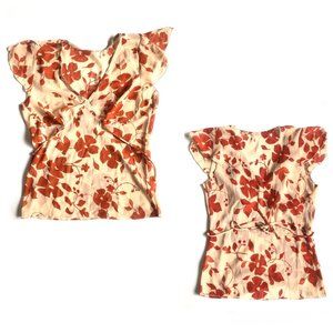 🆕 Red & Cream Woven Floral V-Neck Top